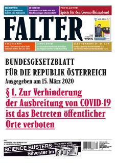 Titelseite der Wochenzeitung FALTER vom 18. März 2020