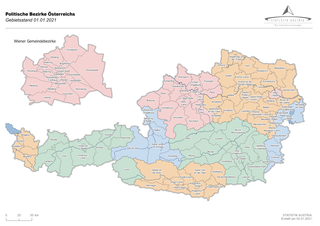 Politische Bezirke Österreichs, Gebietsstand 1. Jänner 2021